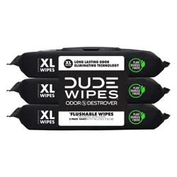 DUDE Odor Destroyer Citrus and Sea Salt Extra Large Flushable Wipes 3 - 48 Wipe Packs