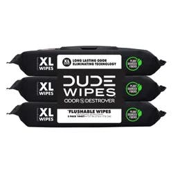 DUDE Odor Destroyer Citrus and Sea Salt Extra Large Flushable Wipes 3 - 48 Wipe Packs