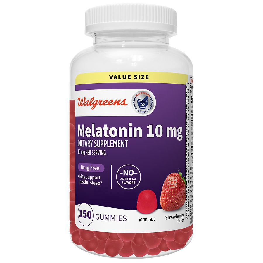 slide 1 of 4, Walgreens Melatonin 10 mg, Value Size Strawberry, 150 ct