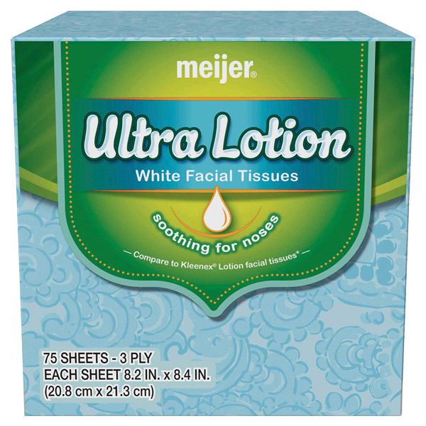 slide 1 of 1, Meijer 3Ply Facial Tissue W/ Lotion, 75 ct