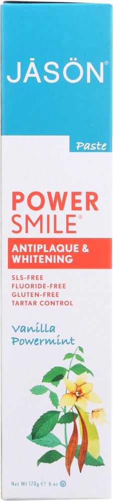 slide 1 of 1, Jason Power Smile Antiplaque & Whitening Toothpaste Vanilla Powermint, 6 oz