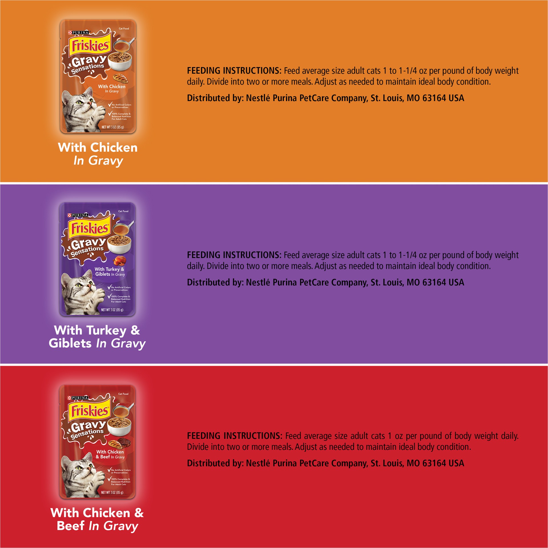 slide 7 of 7, Purina Friskies Gravy Sensations Wet Cat Food Poultry Pouches with Chicken, Turkey & Beef, 12 ct; 3 oz