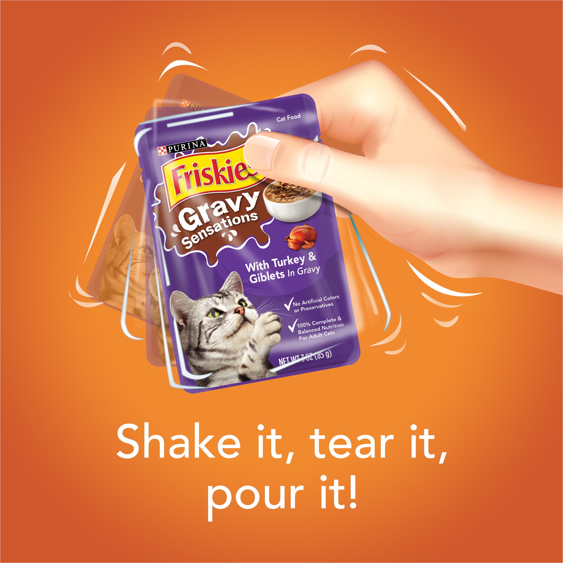 slide 6 of 7, Purina Friskies Gravy Sensations Wet Cat Food Poultry Pouches with Chicken, Turkey & Beef, 12 ct; 3 oz