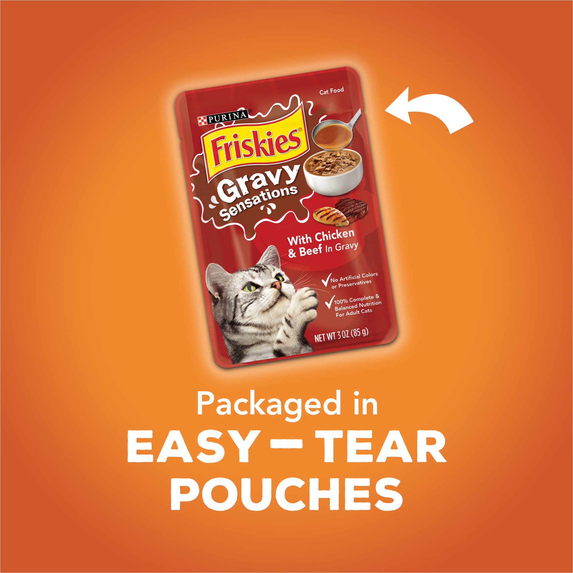 slide 2 of 7, Purina Friskies Gravy Sensations Wet Cat Food Poultry Pouches with Chicken, Turkey & Beef, 12 ct; 3 oz