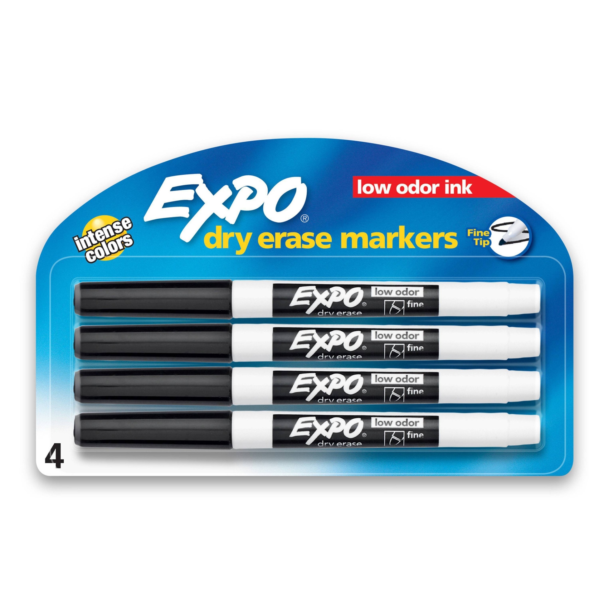 slide 1 of 8, Expo 4pk Dry Erase Markers Fine Tip Black, 4 ct