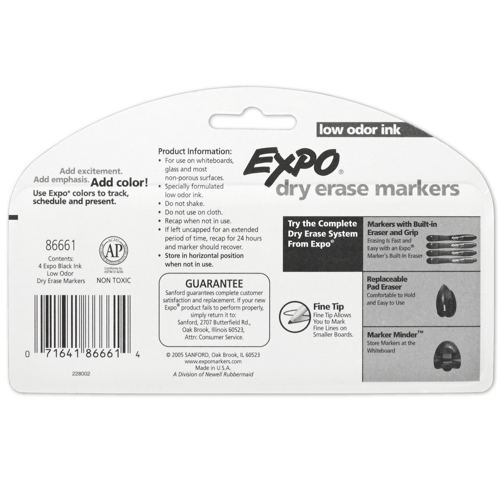 slide 6 of 8, Expo 4pk Dry Erase Markers Fine Tip Black, 4 ct