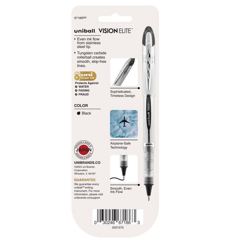 slide 6 of 8, uniball Vision Elite Black Rollerball Pens 3ct Capped 0.8mm Bold Pen: Fade & Water-Resistant, Pocket Clip, Stationery, 3 ct