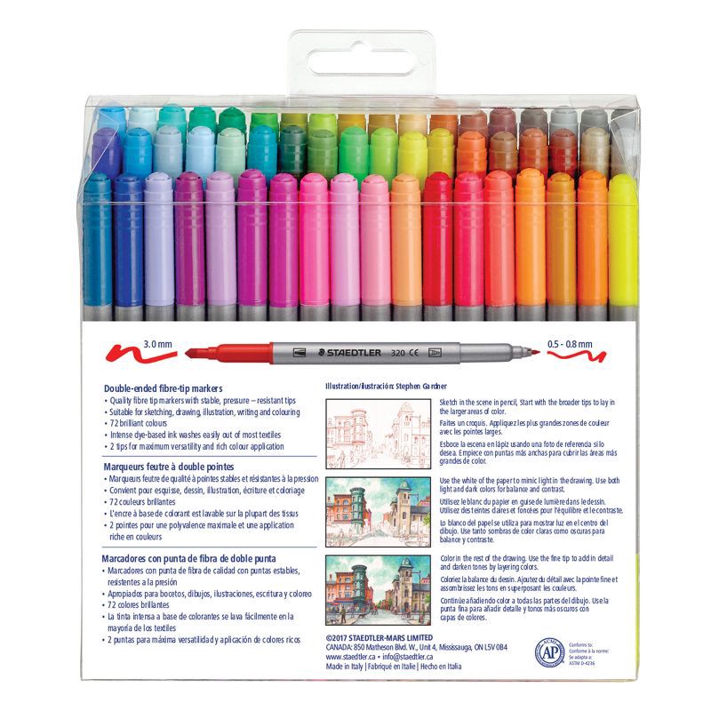 slide 3 of 4, 72ct Twin Tip Markers - Staedtler: Staedtler Pens, Coloring & Felt Tip, Permanent, Multicolored, 0.5mm-3mm, Art & Stationery, 72 ct
