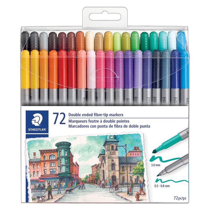 slide 1 of 4, 72ct Twin Tip Markers - Staedtler: Staedtler Pens, Coloring & Felt Tip, Permanent, Multicolored, 0.5mm-3mm, Art & Stationery, 72 ct