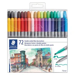 72ct Twin Tip Markers - Staedtler: Staedtler Pens, Coloring & Felt Tip, Permanent, Multicolored, 0.5mm-3mm, Art & Stationery