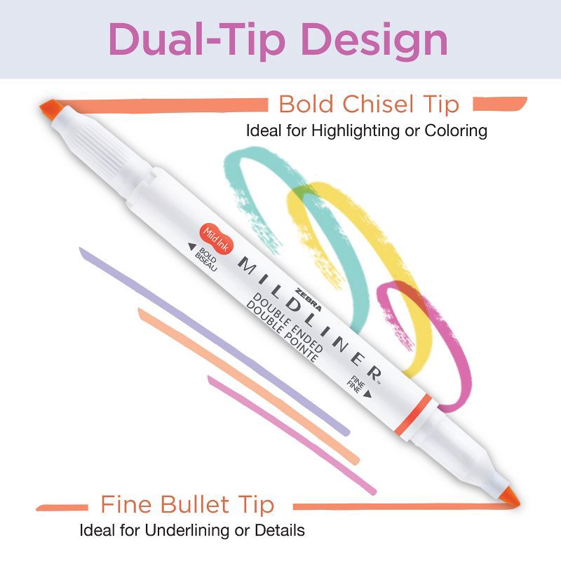 slide 3 of 9, Zebra 15ct Mildliner Dual-tip Creative Colorful Marker Gifting: Mildliner Highlighters, Fine & Bold Tips, Multicolored Ink, Teacher Supplies, 15 ct