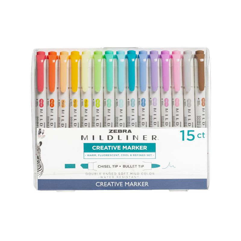 slide 1 of 8, Zebra 15ct Mildliner Dual-tip Creative Marker Assorted Colors, 15 ct