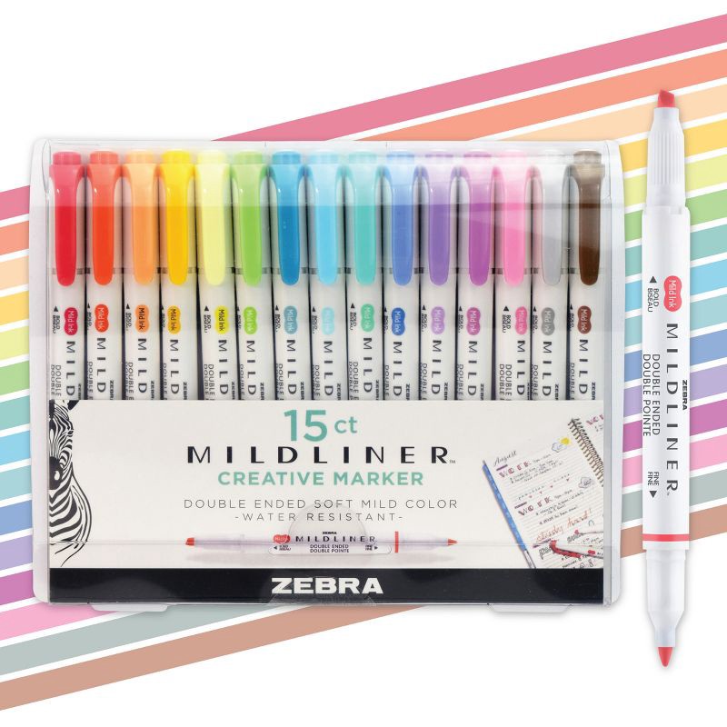 slide 1 of 9, Zebra 15ct Mildliner Dual-tip Creative Colorful Marker Gifting: Mildliner Highlighters, Fine & Bold Tips, Multicolored Ink, Teacher Supplies, 15 ct