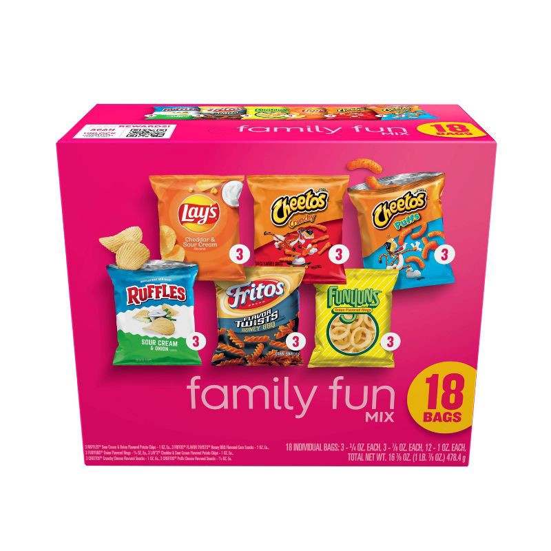 slide 1 of 8, Frito-Lay Snacks Family Fun Mix Variety Pack - 18ct, 18 ct