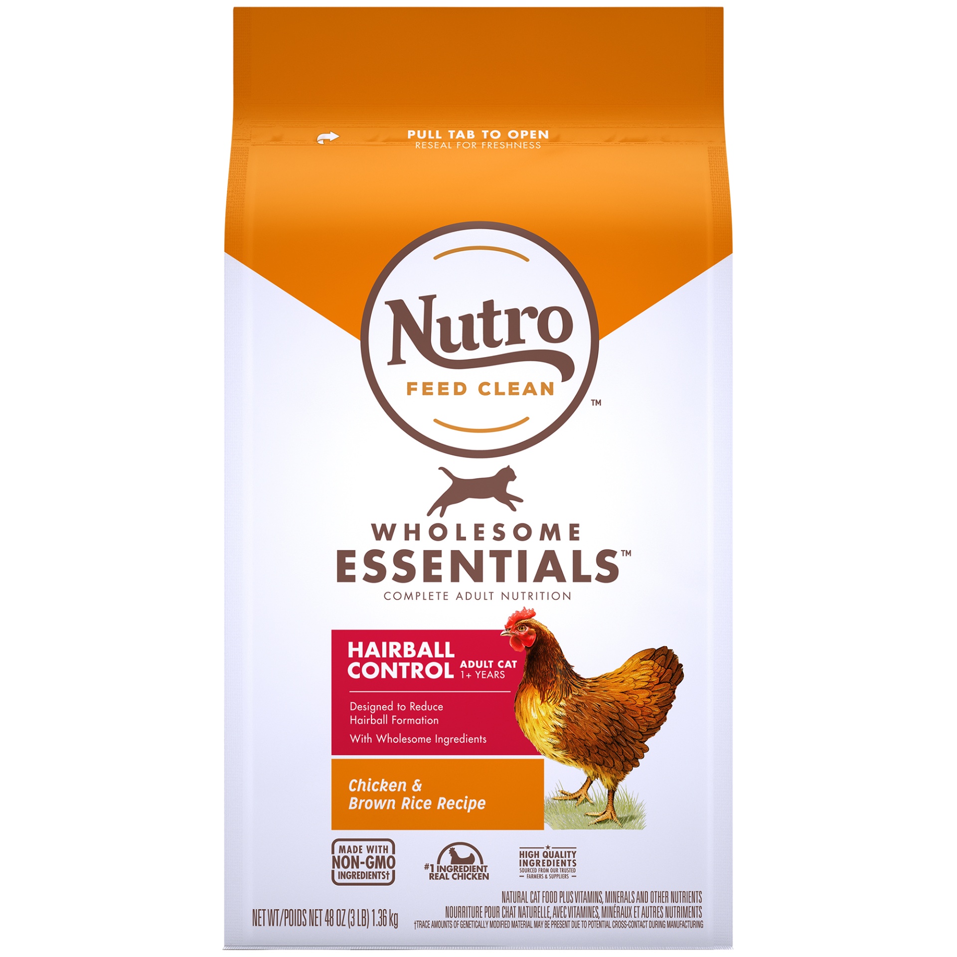 slide 1 of 7, Nutro Wholesome Essentials Adult Hairball Control Natural Dry Cat Food Farm-Raised Chicken & Brown Rice Recipe, 3 lb