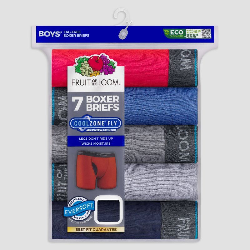 slide 2 of 4, Fruit Of The Loom Boys' 7pk Boxer Briefs - M: Tagless, Moisture Wicking, Mid Rise, Knit Fabric, 7 ct