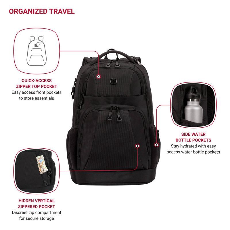 slide 3 of 12, SWISSGEAR Laptop 18.5" Backpack - Black: Tear-Resistant Polyester, College Bag, 1 ct