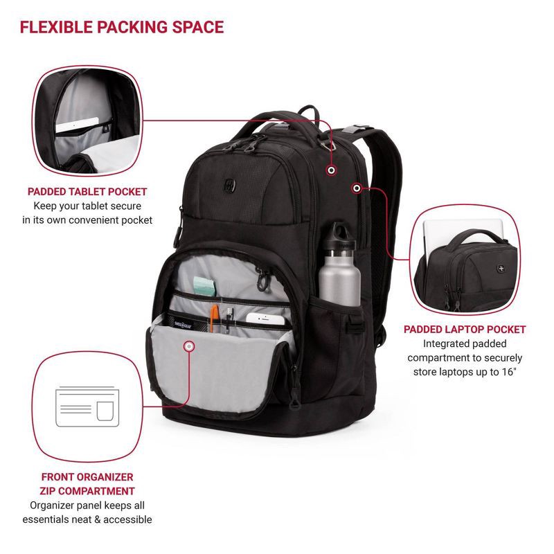 slide 4 of 12, SWISSGEAR Laptop 18.5" Backpack - Black: Tear-Resistant Polyester, College Bag, 1 ct