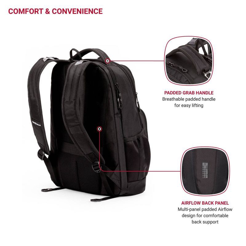slide 5 of 12, SWISSGEAR Laptop 18.5" Backpack - Black: Tear-Resistant Polyester, College Bag, 1 ct