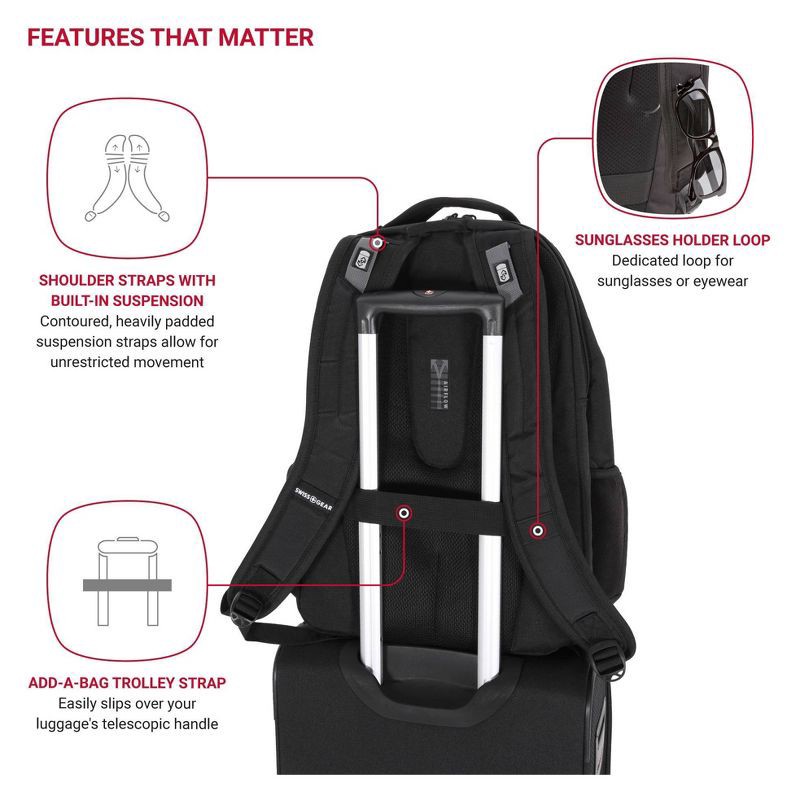 slide 6 of 12, SWISSGEAR Laptop 18.5" Backpack - Black: Tear-Resistant Polyester, College Bag, 1 ct