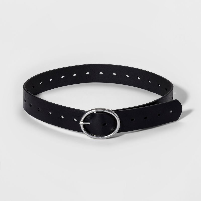 slide 1 of 2, Women's Adjustable Jean Belt with Rounded Design Buckle - Universal Thread™ Black L, 1 ct