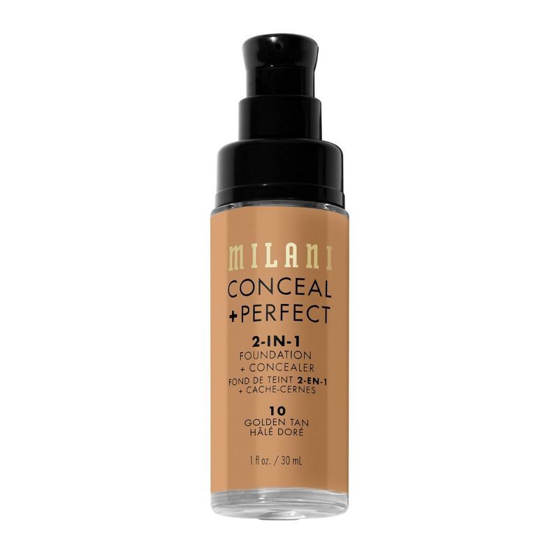 slide 4 of 6, Milani Conceal + Perfect 2-in-1 Foundation + Concealer - Golden Tan 10 - 1 fl oz, 10 ct; 1 fl oz