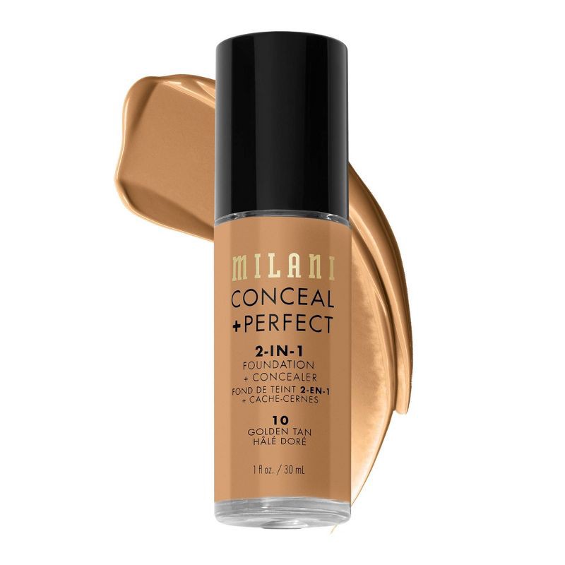 slide 1 of 6, Milani Conceal + Perfect 2-in-1 Foundation + Concealer - Golden Tan 10 - 1 fl oz, 10 ct; 1 fl oz