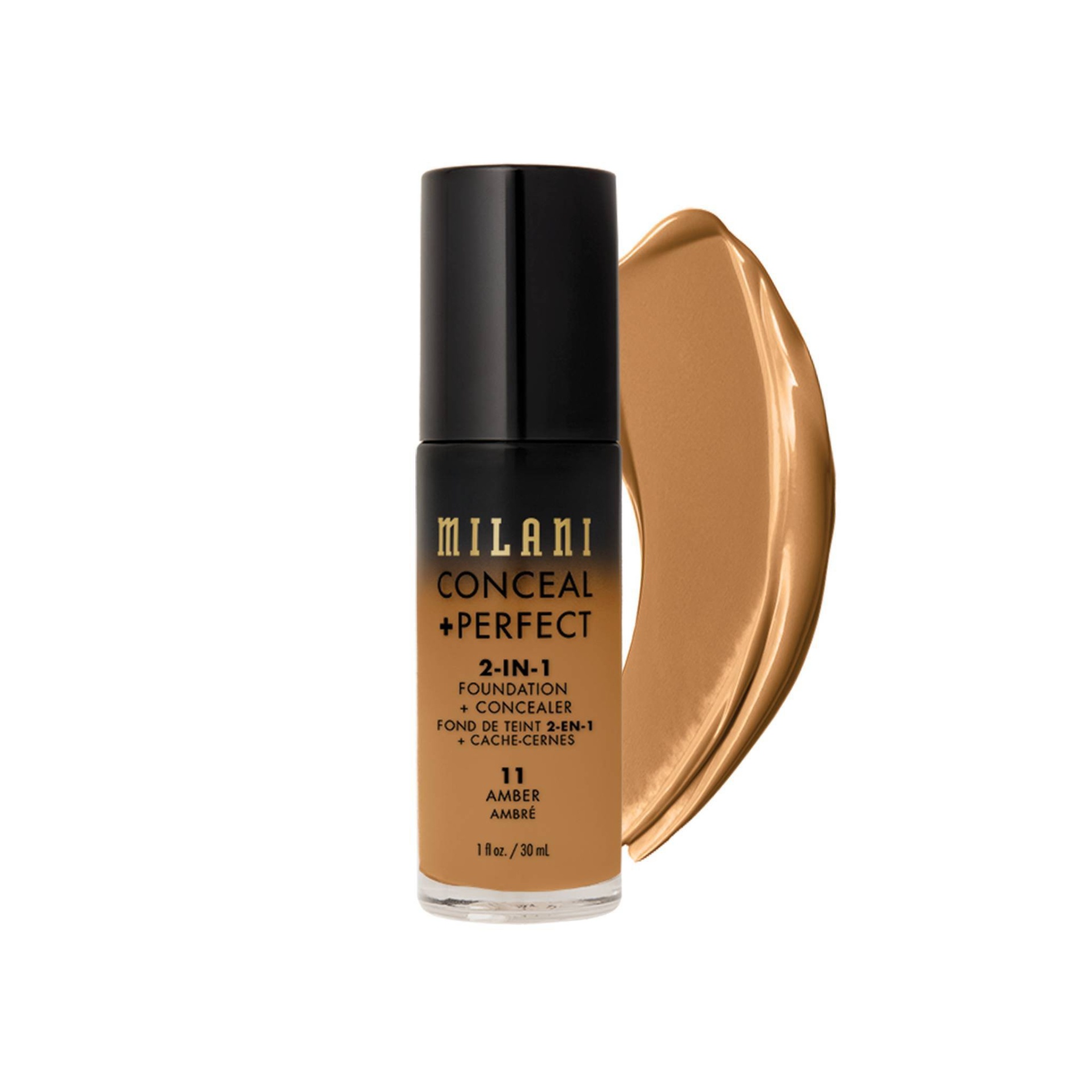 slide 1 of 6, Milani Conceal + Perfect 2-in-1 Foundation + Concealer Cruelty-Free Liquid Foundation - Amber 11 - 1 fl oz, 1 fl oz