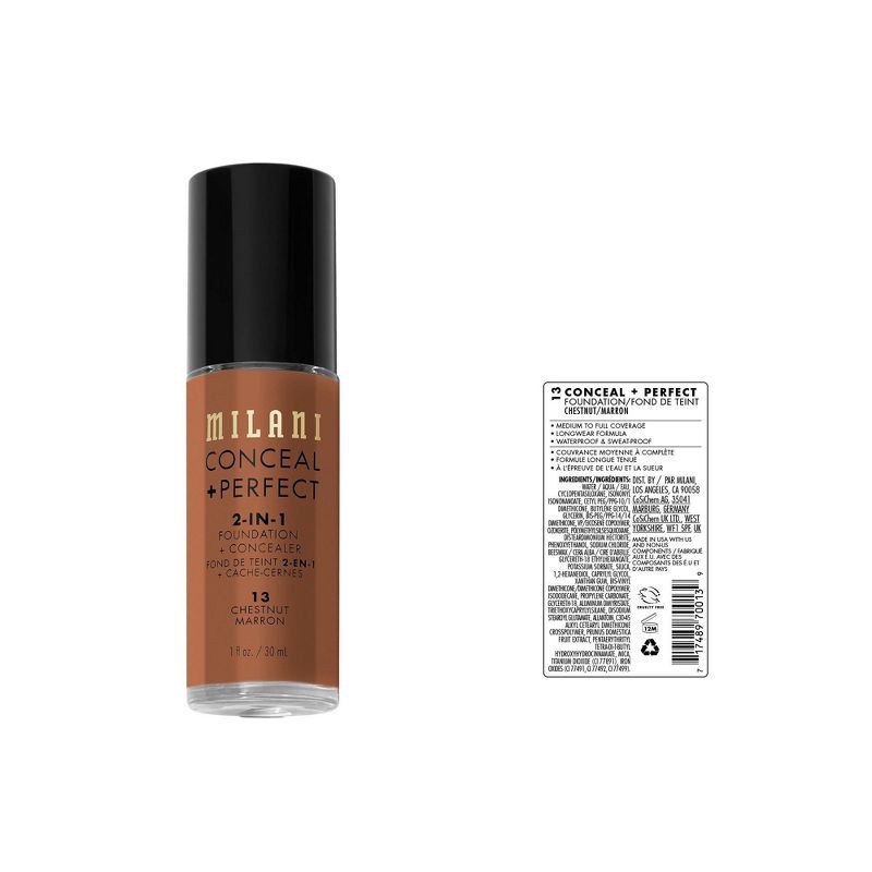 slide 3 of 6, Milani Conceal + Perfect 2-in-1 Foundation + Concealer - Chestnut 13 - 1 fl oz, 13 x 1 fl oz