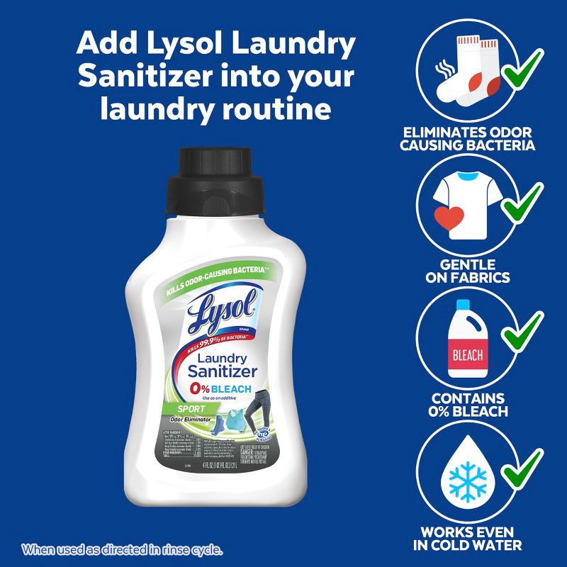 slide 5 of 7, Lysol Laundry Sanitizer Sport 0% Bleach - 41oz, 41 oz