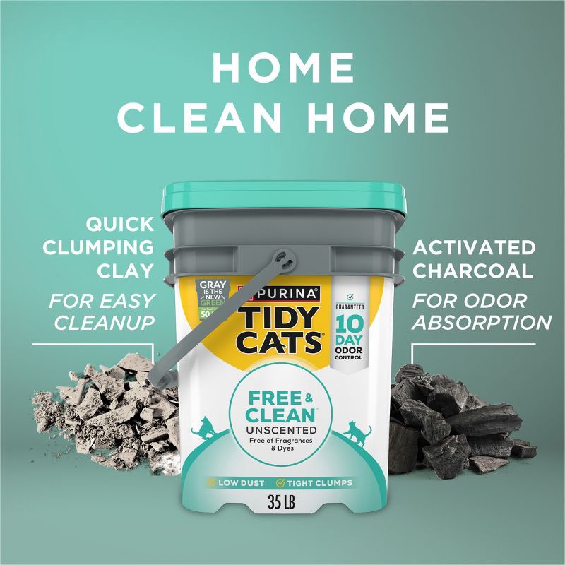 slide 7 of 10, Purina Tidy Cats Free & Clean Unscented Clumping Scoop Cat & Kitty Litter for Multiple Cats - 35lbs, 35 lb