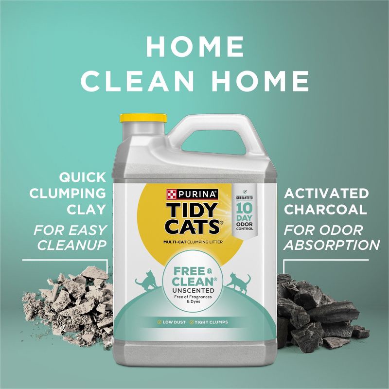 slide 7 of 11, Purina Tidy Cats Free & Clean Unscented Eliminate Cat Odor Clumping Cat Litter for Multiple Cats - 20lbs, 20 lb