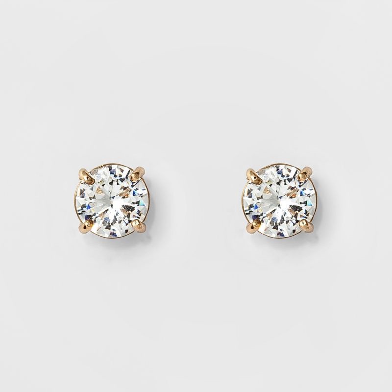 slide 1 of 2, Women's Round Crystal Stud Earring - A New Day™ Gold: Glass, Copper, Nickel-Free Metal, Cubic Zirconia, 0.4" Length, 1 ct