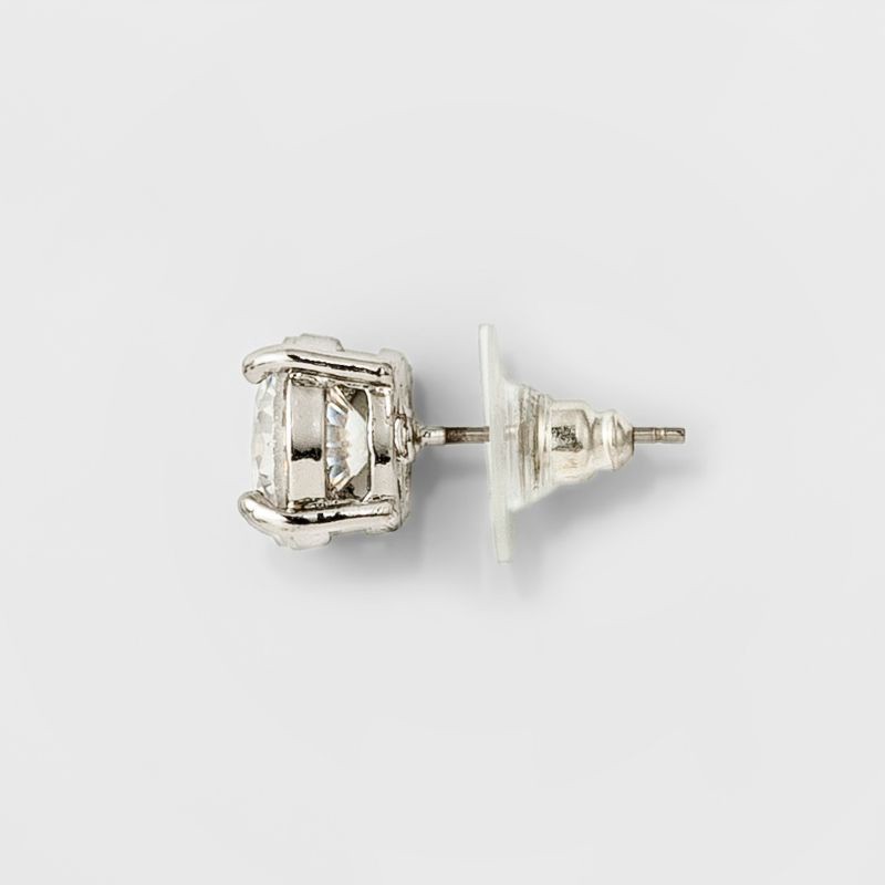 slide 2 of 2, Women's Round Crystal Stud Earring - A New Day™ Silver: Glass, Copper, Nickel-Free, Cubic Zirconia, 1 ct