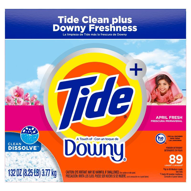 slide 9 of 9, Tide + Downy April Fresh HE Deep Cleaning Concentrated Laundry Detergent Powder 89 Loads - 132oz, 132 oz