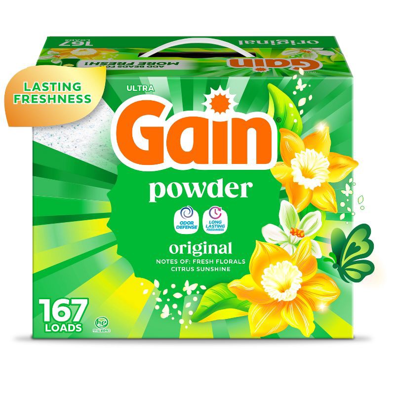 slide 8 of 10, Gain Original HE Concentrated Laundry Detergent Powder 167 Loads - 154oz, 154 oz