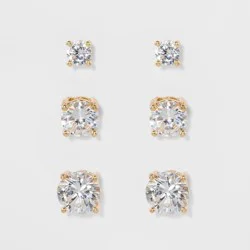 Crystal Round Stud Earring Set 3pc - A New Day™ Gold: Nickel-Free Metal, Post Closure