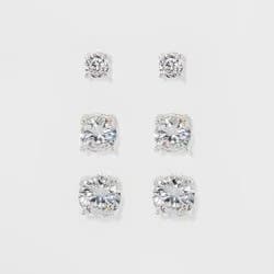 Women's Fashion Trio Crystal Round Stud Earring Set 3pc - A New Day™ Silver: Nickel-Free Metal, Post Closure