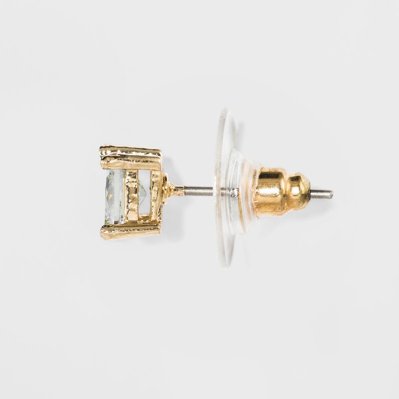 slide 2 of 2, Crystal Square Stud Earring Set 3pc - A New Day™ Gold: Nickel-Free Metal, Post Closure, 3 ct