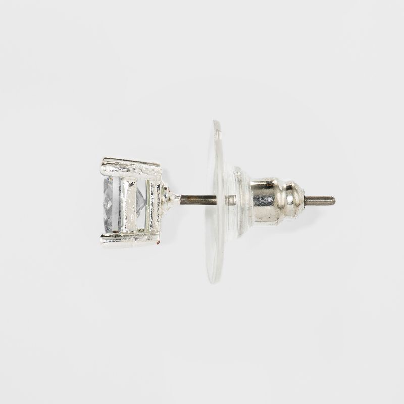 slide 2 of 2, Crystal Square Stud Earring Set 3pc - A New Day™ Silver: Nickel-Free Metal, Cubic Zirconia, Post Closure, 0.25" Size, 3 ct