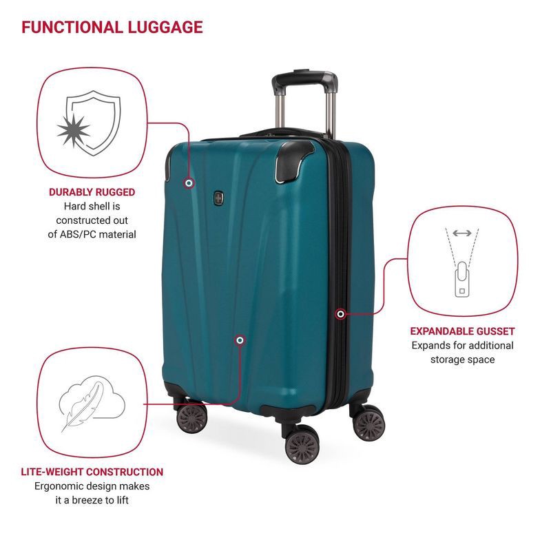 slide 3 of 10, SWISSGEAR Cascade Hardside Carry On Suitcase - Teal, 1 ct