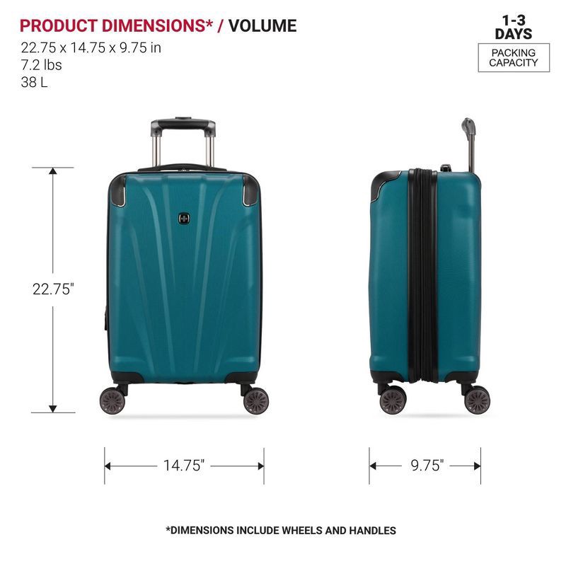 slide 7 of 10, SWISSGEAR Cascade Hardside Carry On Suitcase - Teal, 1 ct