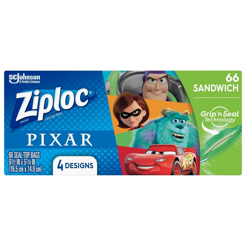 slide 2 of 5, Ziploc Sandwich Bags featuring Disney and Pixar Designs, 66 ct