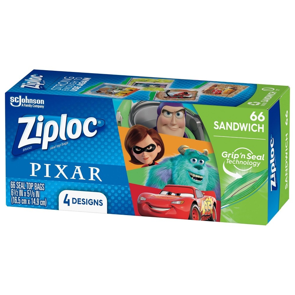 slide 4 of 5, Ziploc Sandwich Bags featuring Disney and Pixar Designs, 66 ct