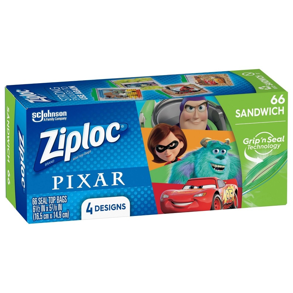 slide 5 of 5, Ziploc Sandwich Bags featuring Disney and Pixar Designs, 66 ct
