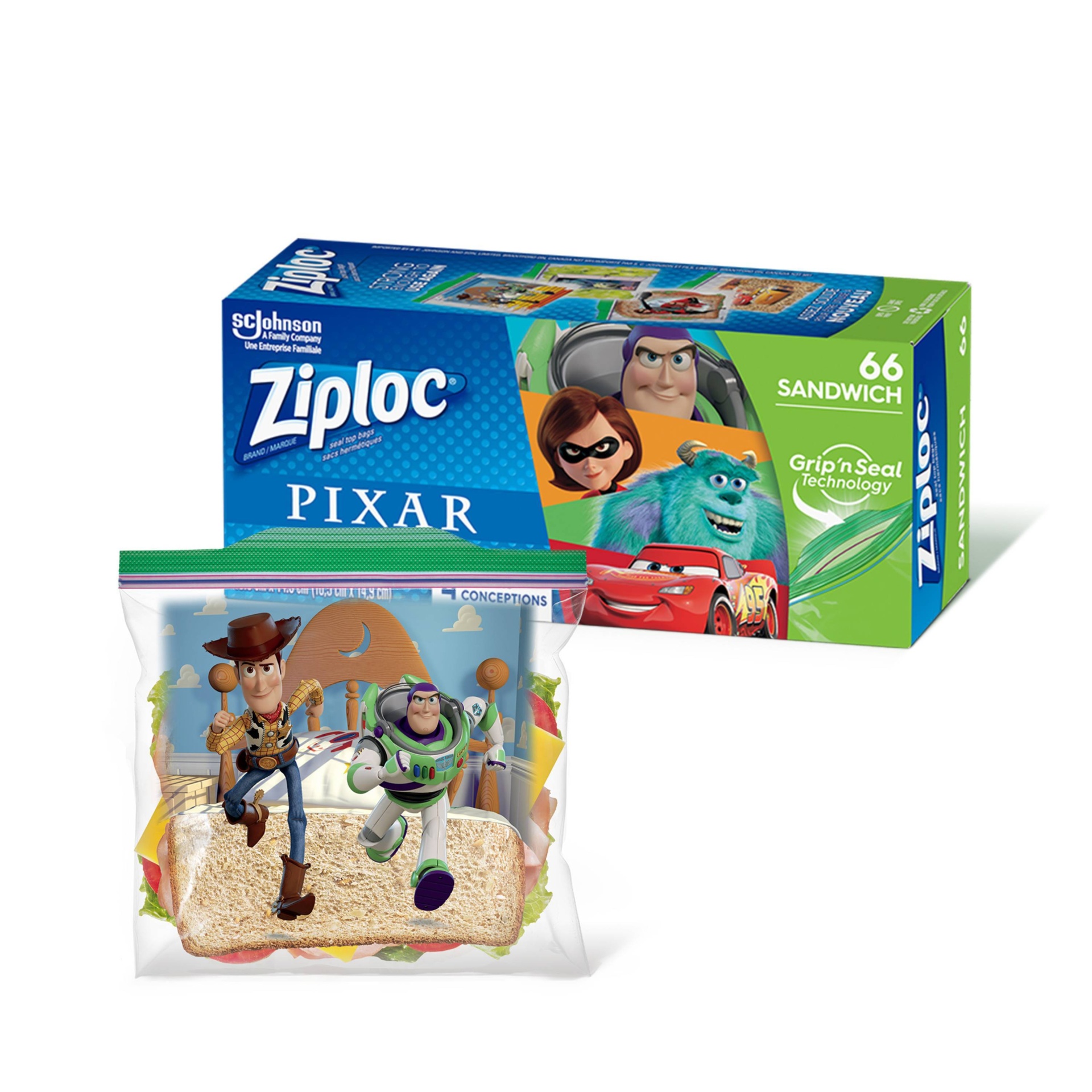 slide 1 of 5, Ziploc Sandwich Bags featuring Disney and Pixar Designs, 66 ct