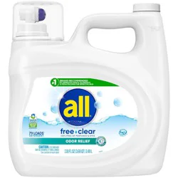 All Ultra Free Clear Odor Relief HE Liquid Laundry Detergent 79 Loads - 118 fl oz: Dermatologist Tested, Sensitive Formula, Hypoallergenic