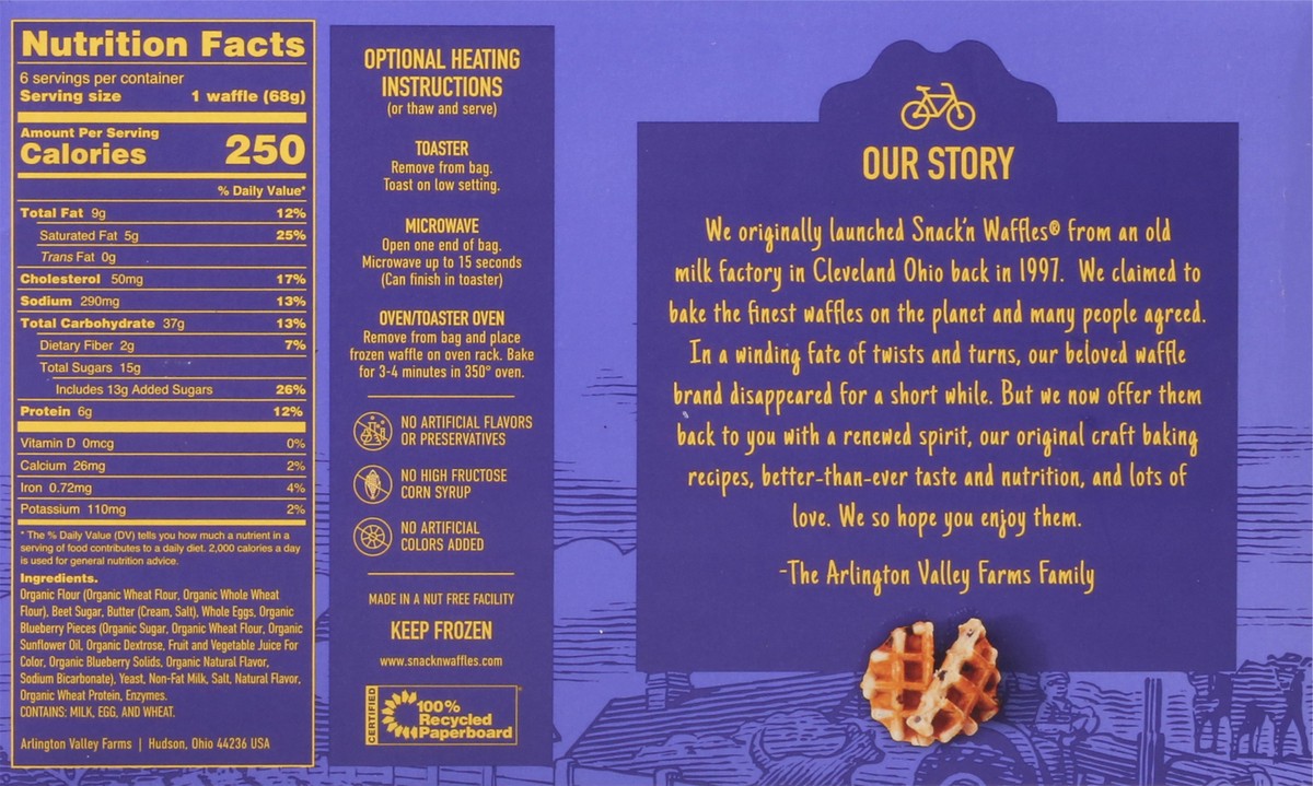 slide 7 of 9, Snack'n Waffles Wild Blueberry Waffles 6 ea, 6 ct