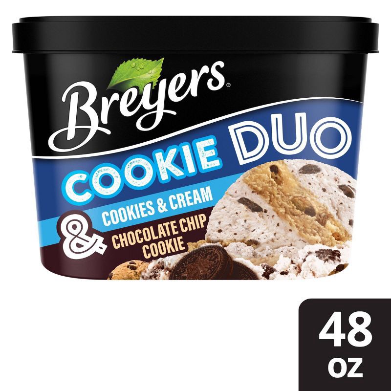 slide 1 of 1, Breyers Ice Cream Breyers Cookie Duo Cookies & Cream + Chocolate Chip Cookie Frozen Dairy Dessert - 48oz, 48 oz
