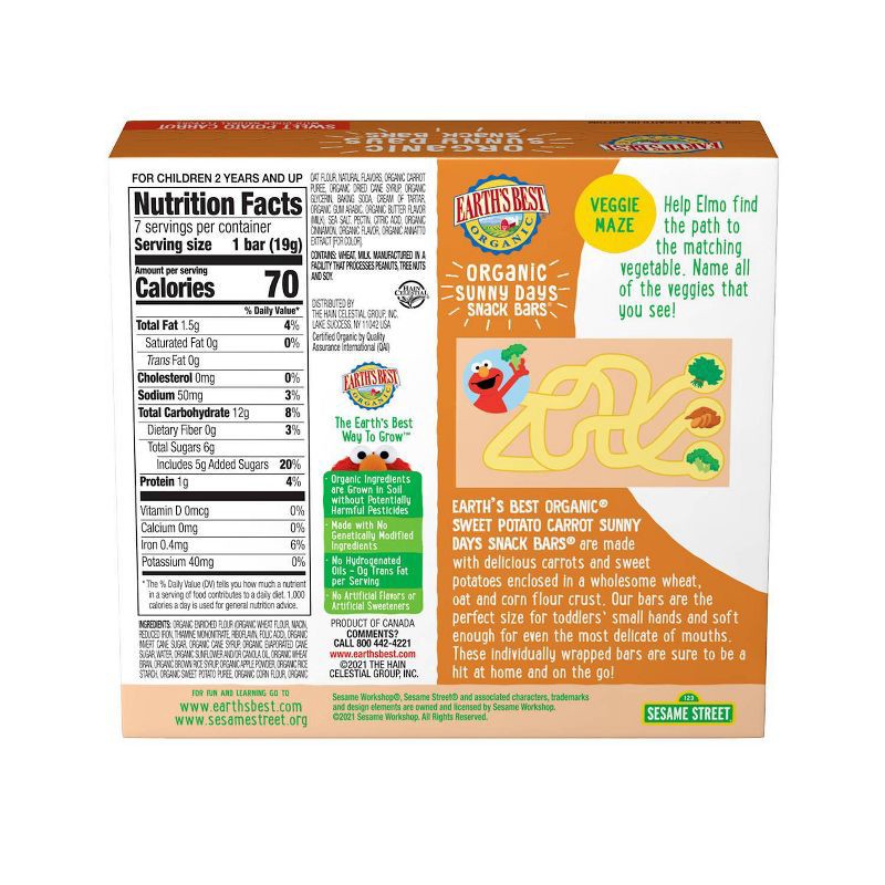 slide 2 of 10, Earth's Best Organic Sweet Potato Carrot Toddler Snack Bars Sesame Street Sunny Days - 7ct, 7 ct